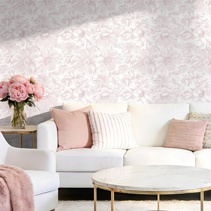 Floral Peel and Stick Wallpaper - Pink White Removable Self adhesive Wall Paper for Decor Walls Bathroom,Bedroom - Boho Flower Waterproof Modern Contact Paper for Cabinets and Drawers, 17.3"×78.7"