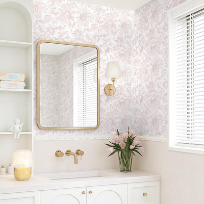Floral Peel and Stick Wallpaper - Pink White Removable Self adhesive Wall Paper for Decor Walls Bathroom,Bedroom - Boho Flower Waterproof Modern Contact Paper for Cabinets and Drawers, 17.3"×78.7"
