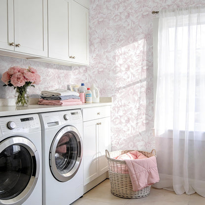 Floral Peel and Stick Wallpaper - Pink White Removable Self adhesive Wall Paper for Decor Walls Bathroom,Bedroom - Boho Flower Waterproof Modern Contact Paper for Cabinets and Drawers, 17.3"×78.7"