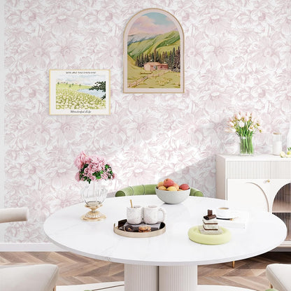 Floral Peel and Stick Wallpaper - Pink White Removable Self adhesive Wall Paper for Decor Walls Bathroom,Bedroom - Boho Flower Waterproof Modern Contact Paper for Cabinets and Drawers, 17.3"×78.7"
