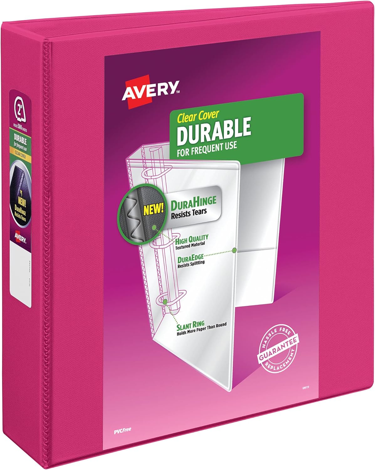 Durable View 3 Ring Binder, 2" Slant Rings, 1 Pink Binder