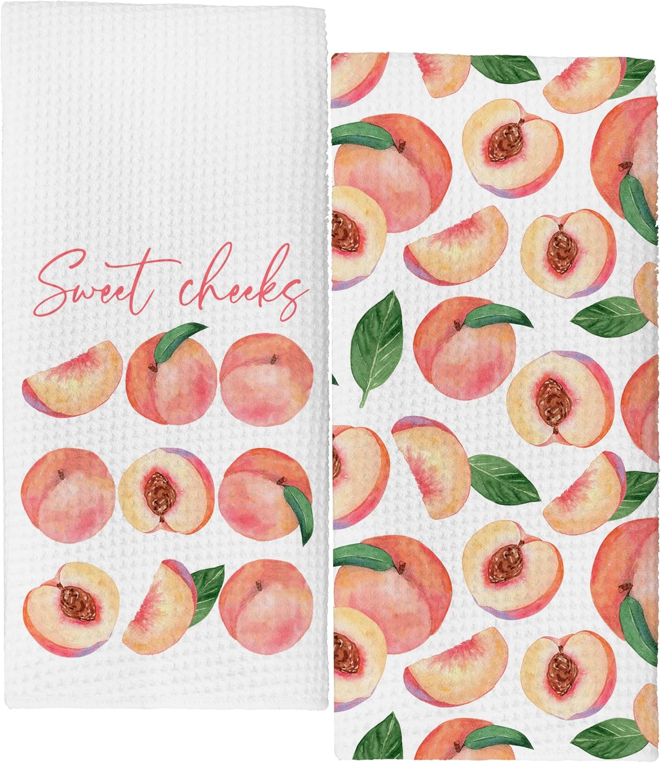 Watercolor Peach Kitchen Towels,16x24 Inches Set of 2,Sweet Cheeks Pink Calligraphy Farmhouse Dish Towels for Summer Home Bathroom Kitchen.(036)