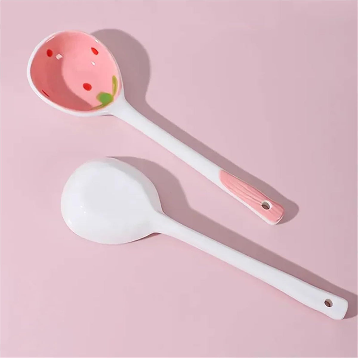Coffee Spoon Adorable Strawberry Ceramic Spoon Hand-painted Coffee & Dessert Ladle Kitchen Accessories(Pink 2PCS)