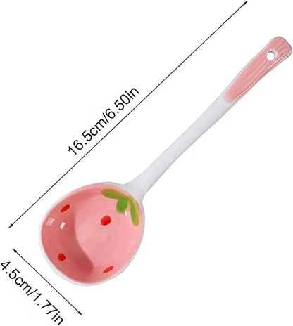 Coffee Spoon Adorable Strawberry Ceramic Spoon Hand-painted Coffee & Dessert Ladle Kitchen Accessories(Pink 2PCS)