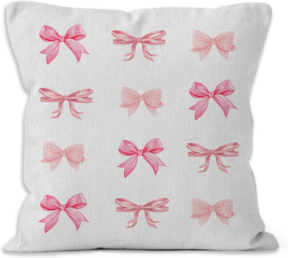 Pink Bow Throw Pillow Covers, Coquette Pillow Covers, Girly Decorative Pillow Covers for Girls Room Aesthetic, Coquette Room Decor, Bow Room Decor, Preppy Trendy Decor Pillow Covers 18x18