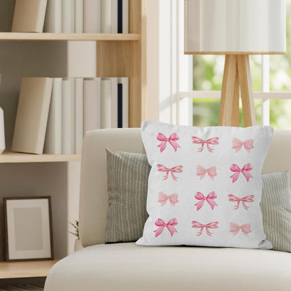 Pink Bow Throw Pillow Covers, Coquette Pillow Covers, Girly Decorative Pillow Covers for Girls Room Aesthetic, Coquette Room Decor, Bow Room Decor, Preppy Trendy Decor Pillow Covers 18x18