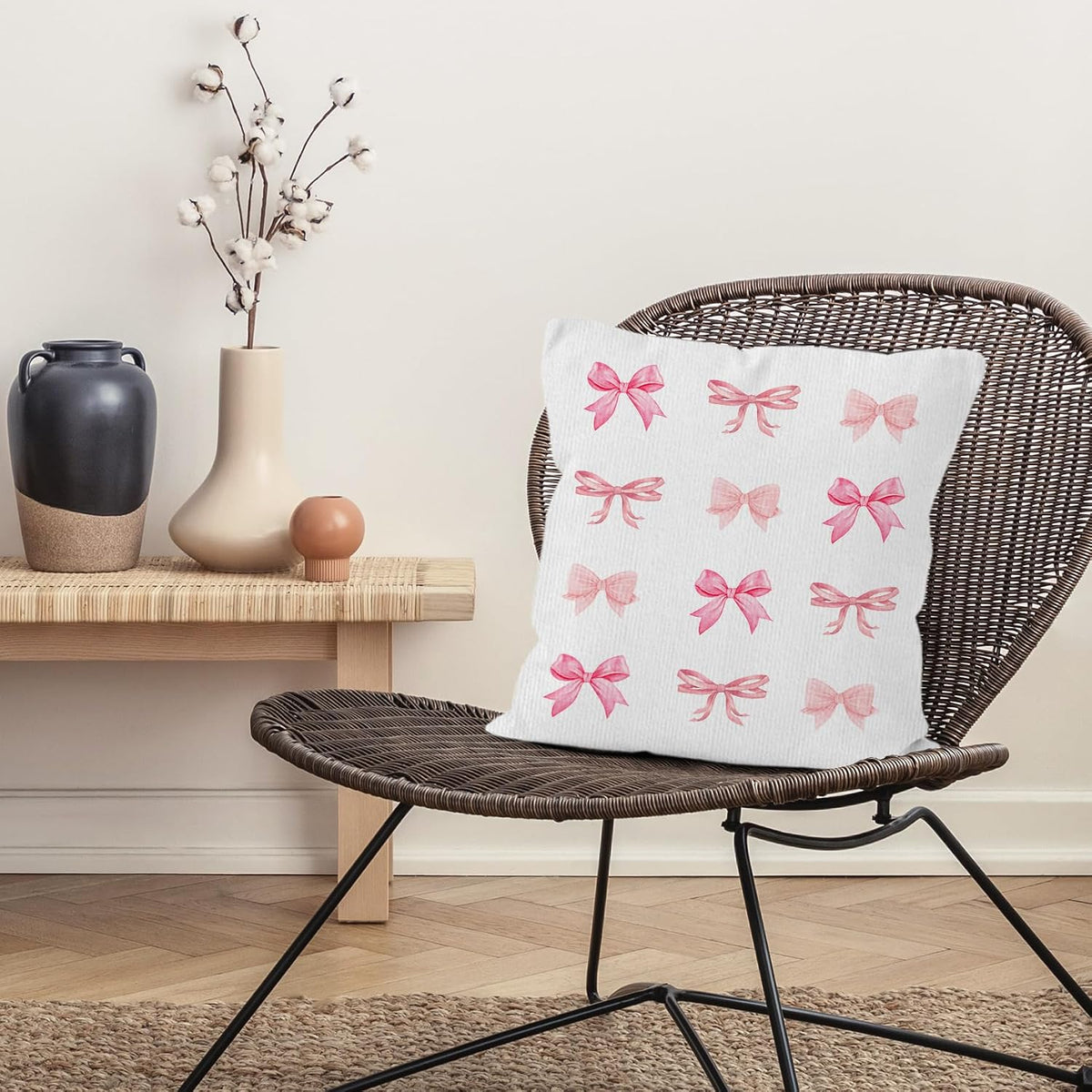 Pink Bow Throw Pillow Covers, Coquette Pillow Covers, Girly Decorative Pillow Covers for Girls Room Aesthetic, Coquette Room Decor, Bow Room Decor, Preppy Trendy Decor Pillow Covers 18x18