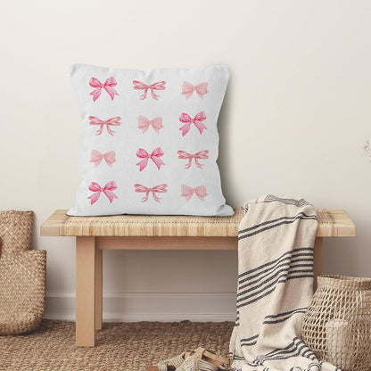 Pink Bow Throw Pillow Covers, Coquette Pillow Covers, Girly Decorative Pillow Covers for Girls Room Aesthetic, Coquette Room Decor, Bow Room Decor, Preppy Trendy Decor Pillow Covers 18x18