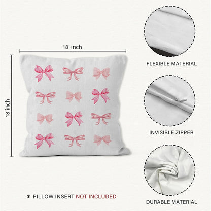 Pink Bow Throw Pillow Covers, Coquette Pillow Covers, Girly Decorative Pillow Covers for Girls Room Aesthetic, Coquette Room Decor, Bow Room Decor, Preppy Trendy Decor Pillow Covers 18x18