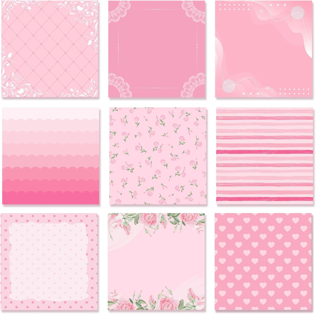 9 Pads Aesthetic Pink Sticky Notes, 3 x 3 Inch Pastel Notepads