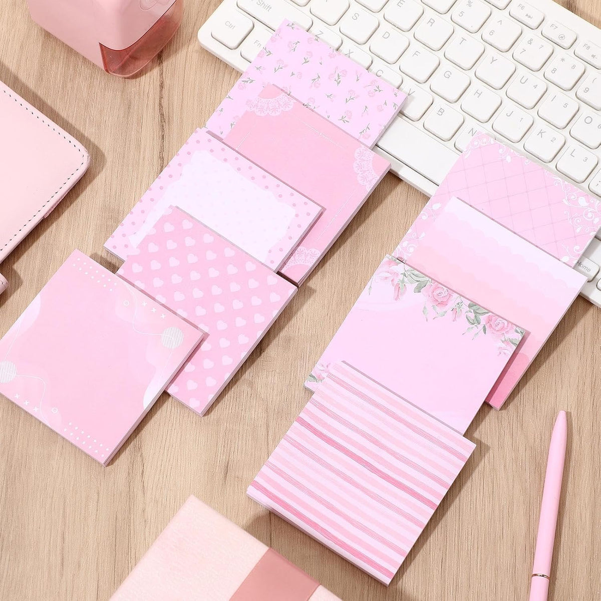9 Pads Aesthetic Pink Sticky Notes, 3 x 3 Inch Pastel Notepads