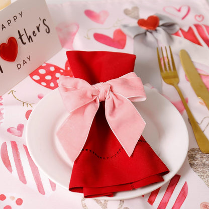 Chic Velvet Bow Napkin Rings Set of 6, Pink Butterfly Napkin Rings Holders for Spring Family Gathering Xmas Dinner Parties Holiday Home Table Setting(Pink Bow)
