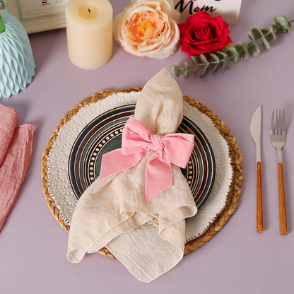 Chic Velvet Bow Napkin Rings Set of 6, Pink Butterfly Napkin Rings Holders for Spring Family Gathering Xmas Dinner Parties Holiday Home Table Setting(Pink Bow)