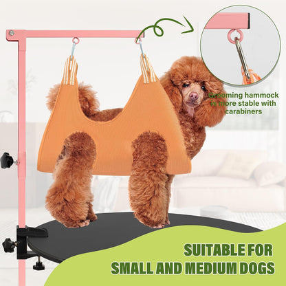 getlstub Dog Grooming Arm with Pet Grooming Hammock, 35" Pet Grooming Table Arm with Adjustable No Sit Haunch Holders, Dog Grooming Stand with Loop Noose for Small and Medium Pets, Pink