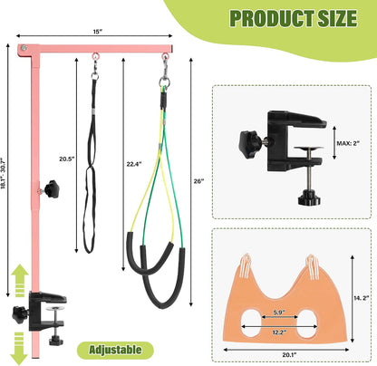 getlstub Dog Grooming Arm with Pet Grooming Hammock, 35" Pet Grooming Table Arm with Adjustable No Sit Haunch Holders, Dog Grooming Stand with Loop Noose for Small and Medium Pets, Pink