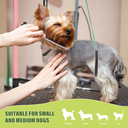 getlstub Dog Grooming Arm with Pet Grooming Hammock, 35" Pet Grooming Table Arm with Adjustable No Sit Haunch Holders, Dog Grooming Stand with Loop Noose for Small and Medium Pets, Pink