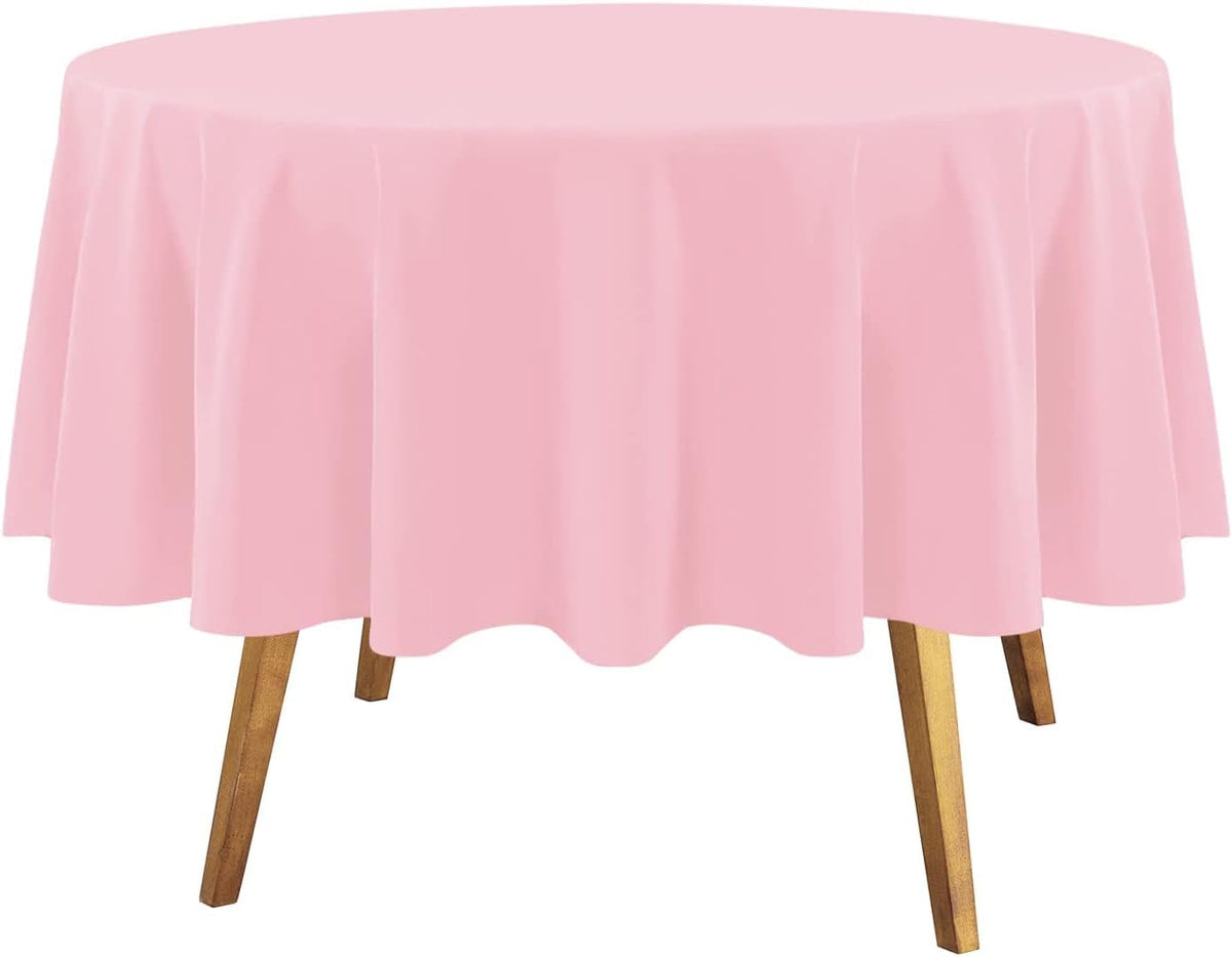 Round Tablecloths,3 Pack 84 Inch Round Plastic Tablecloths Disposable Table Covers Pink Tablecloth for Indoor or Outdoor Parties Birthdays Weddings Holiday Dinner Anniversary Buffet Table