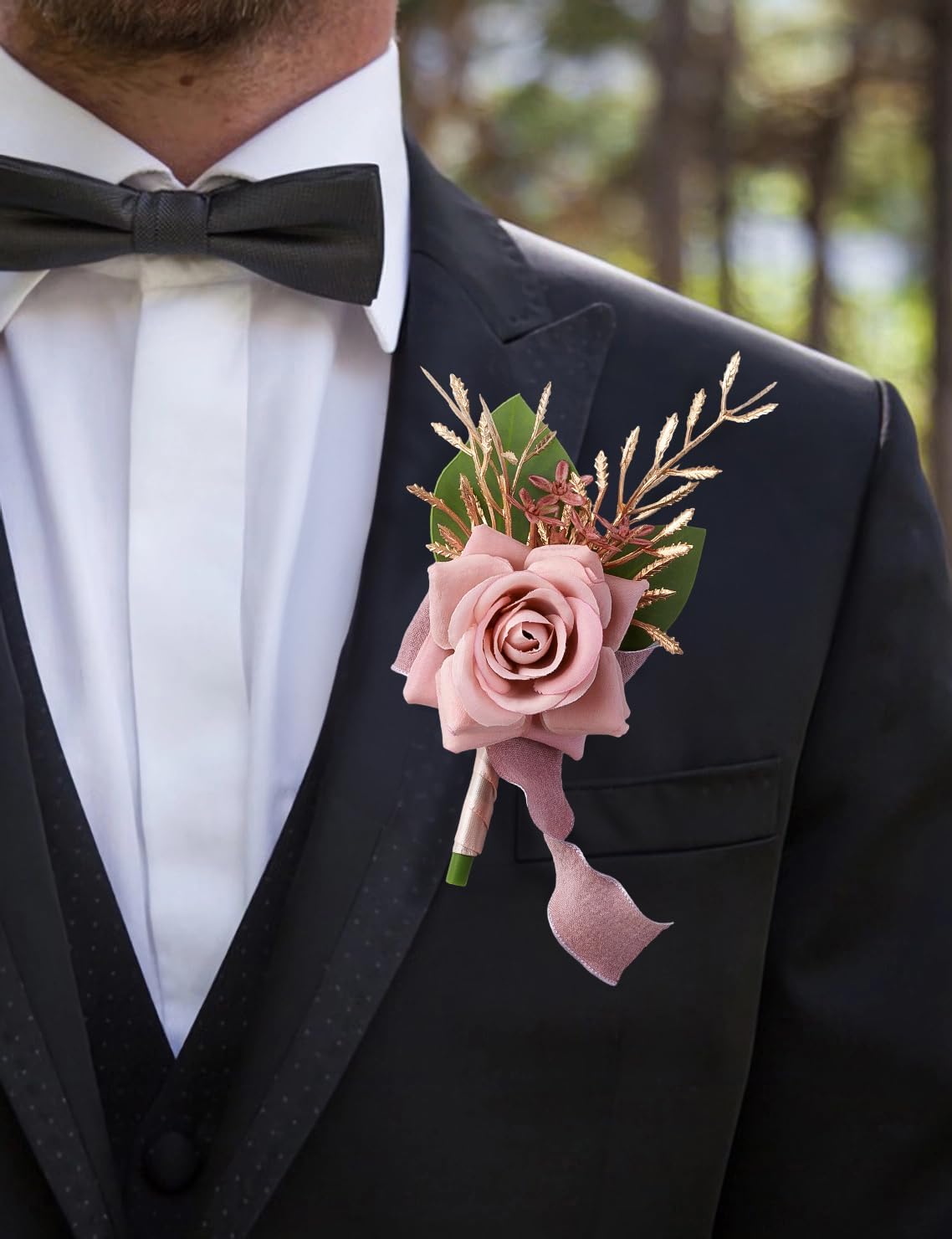 Wrist Corsage Wristlet and Boutonniere Set for Wedding Bridesmaid Mother Grandmother for Bridal Shower Wedding Artificial Roses Flower Prom Set of 2 (Pink)