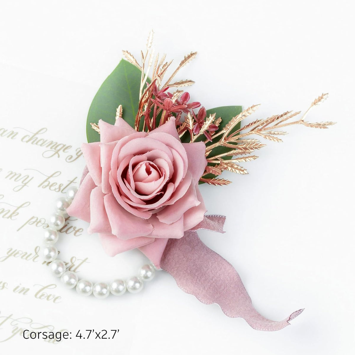 Wrist Corsage Wristlet and Boutonniere Set for Wedding Bridesmaid Mother Grandmother for Bridal Shower Wedding Artificial Roses Flower Prom Set of 2 (Pink)