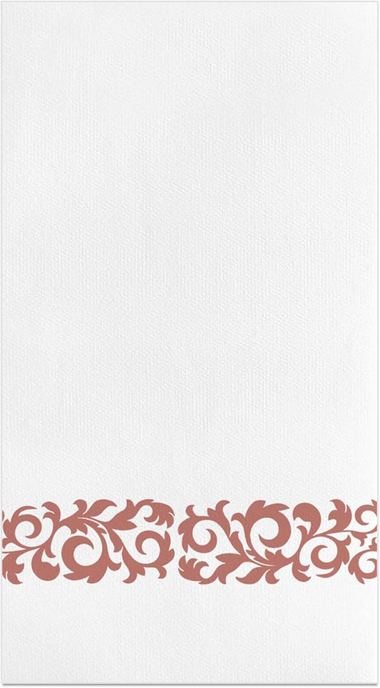 80 Count Disposable Rose Gold Trim Napkins, Premium Linen-Like Dinner Napkins, Soft Absorbent Guest Hand Towels for Parties, Bathroom, Kitchen, Events, 8 * 4.5inches
