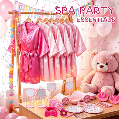 6Set Spa Party Set: Satin Robes, Slipper, Mask, Nail Kit for Slumber Party