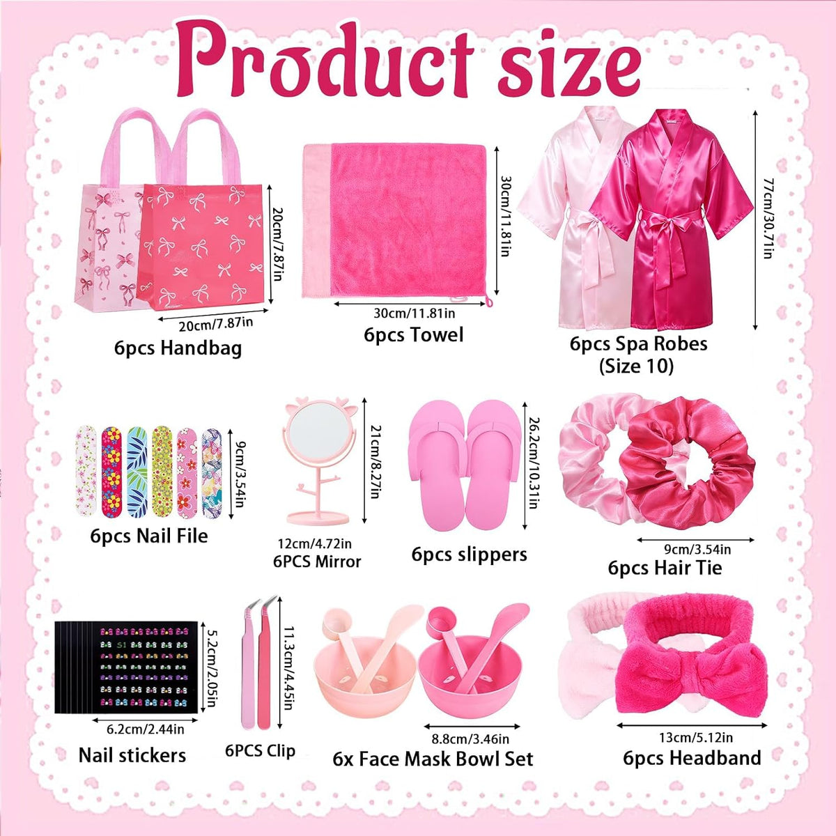 6Set Spa Party Set: Satin Robes, Slipper, Mask, Nail Kit for Slumber Party
