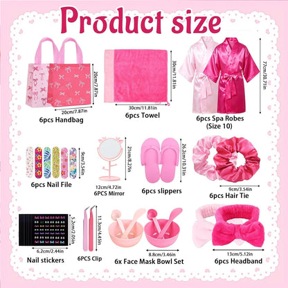 6Set Spa Party Set: Satin Robes, Slipper, Mask, Nail Kit for Slumber Party