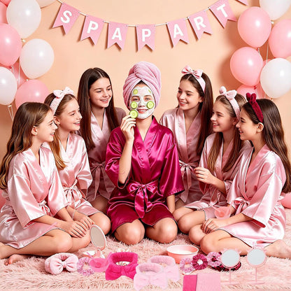 6Set Spa Party Set: Satin Robes, Slipper, Mask, Nail Kit for Slumber Party