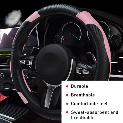 Car Steering Wheel Cover, 15 Inch Leather Breathable Auto Steering Wheel Protector, Comfortable Non-Slip Vehicle Steering Wheel Covers, Universal Interior Car Accessories (Black+Pink)