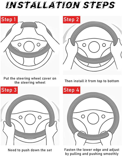 Car Steering Wheel Cover, 15 Inch Leather Breathable Auto Steering Wheel Protector, Comfortable Non-Slip Vehicle Steering Wheel Covers, Universal Interior Car Accessories (Black+Pink)