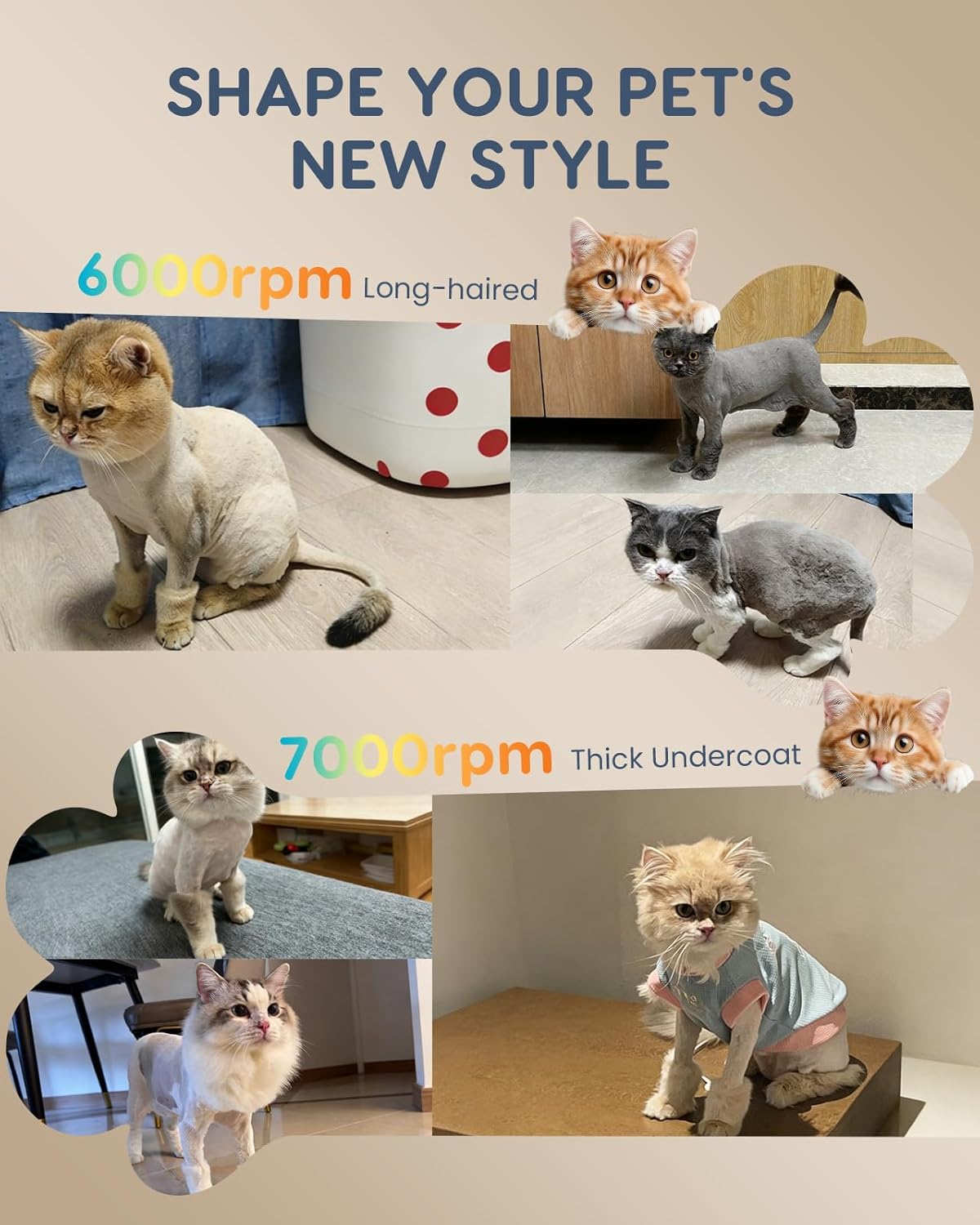 Cat Clippers for Matted Long Hair, Quiet Cat Grooming Kit 2-Speed Cordless Rechargeable Shaver HairTrimmer, Pet Clippers for Small,Large Dogs & Animals (Black)