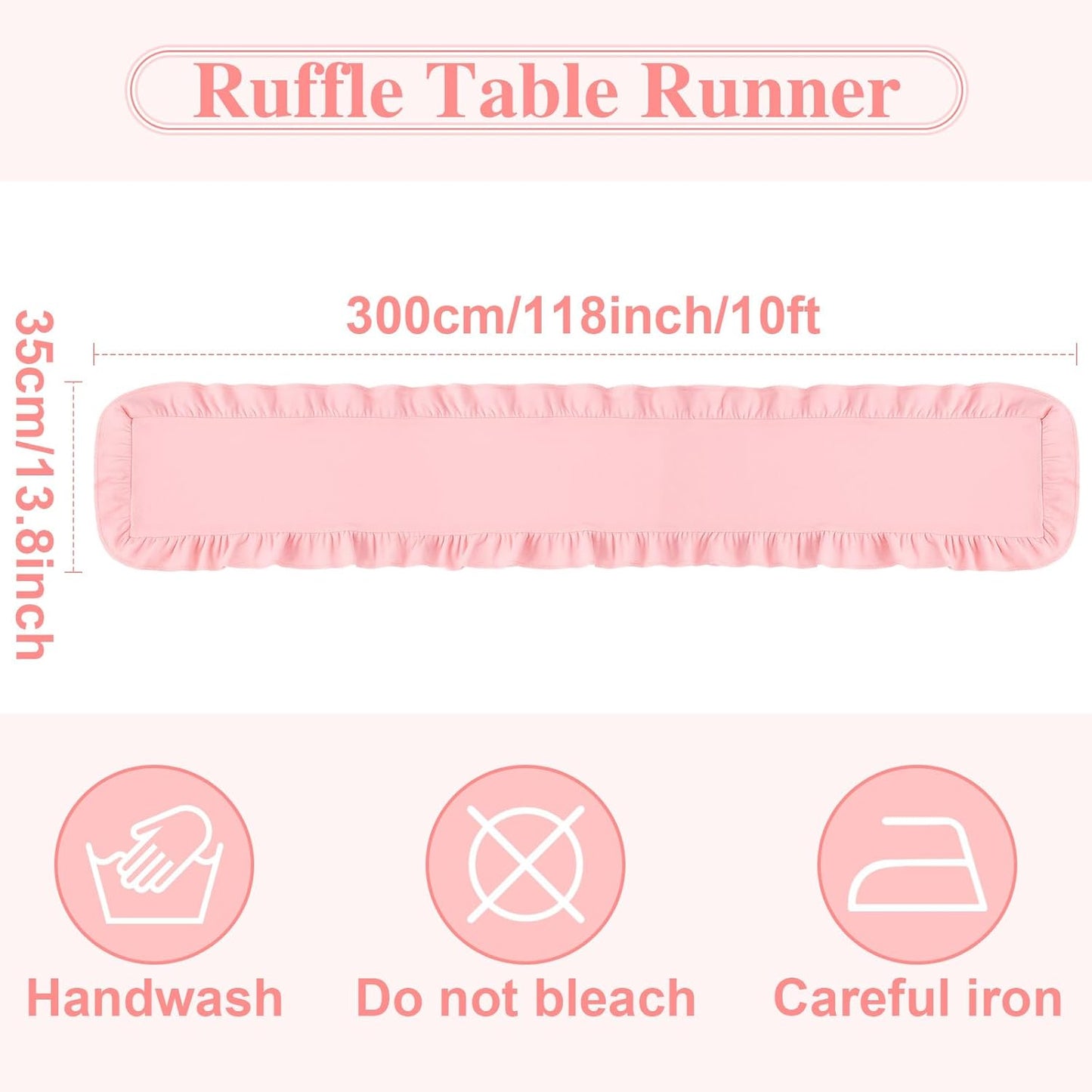 Oudain Pink Ruffled Table Runner 118 Inches Long Scalloped Table Runner Rustic Cotton Tabletop Farmhouse Wedding Decor for Summer Baby Shower Bridal Shower Birthday Party Holiday