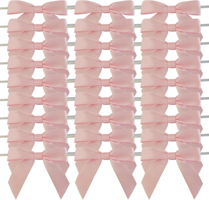 50pcs 3-1/2" Light Pink Satin Ribbon Bows with Twist Ties for Gift Wrapping Packing Wedding Big Ribbon Bows for Accessories Decoration (Lt.Pink)