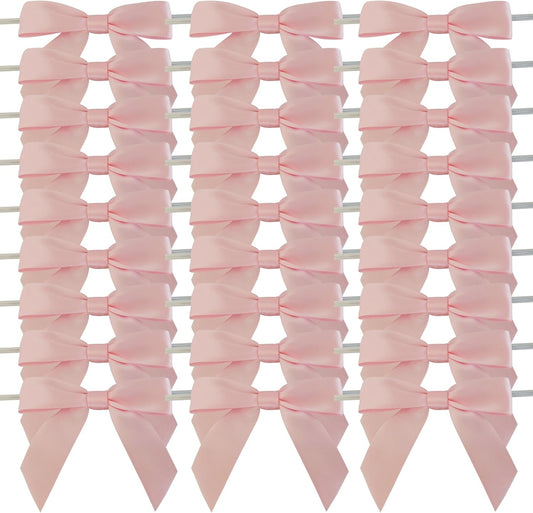 50pcs 3-1/2" Light Pink Satin Ribbon Bows with Twist Ties for Gift Wrapping Packing Wedding Big Ribbon Bows for Accessories Decoration (Lt.Pink)