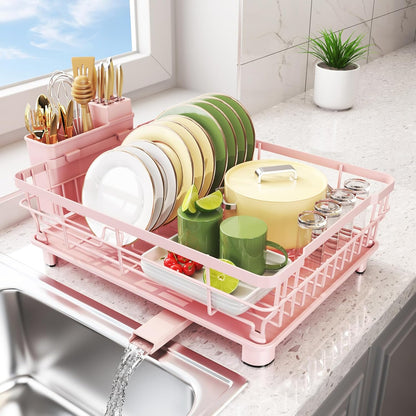 Dish Drying Rack for Kitchen Counter,12.8" W x 16.9" L,Pink