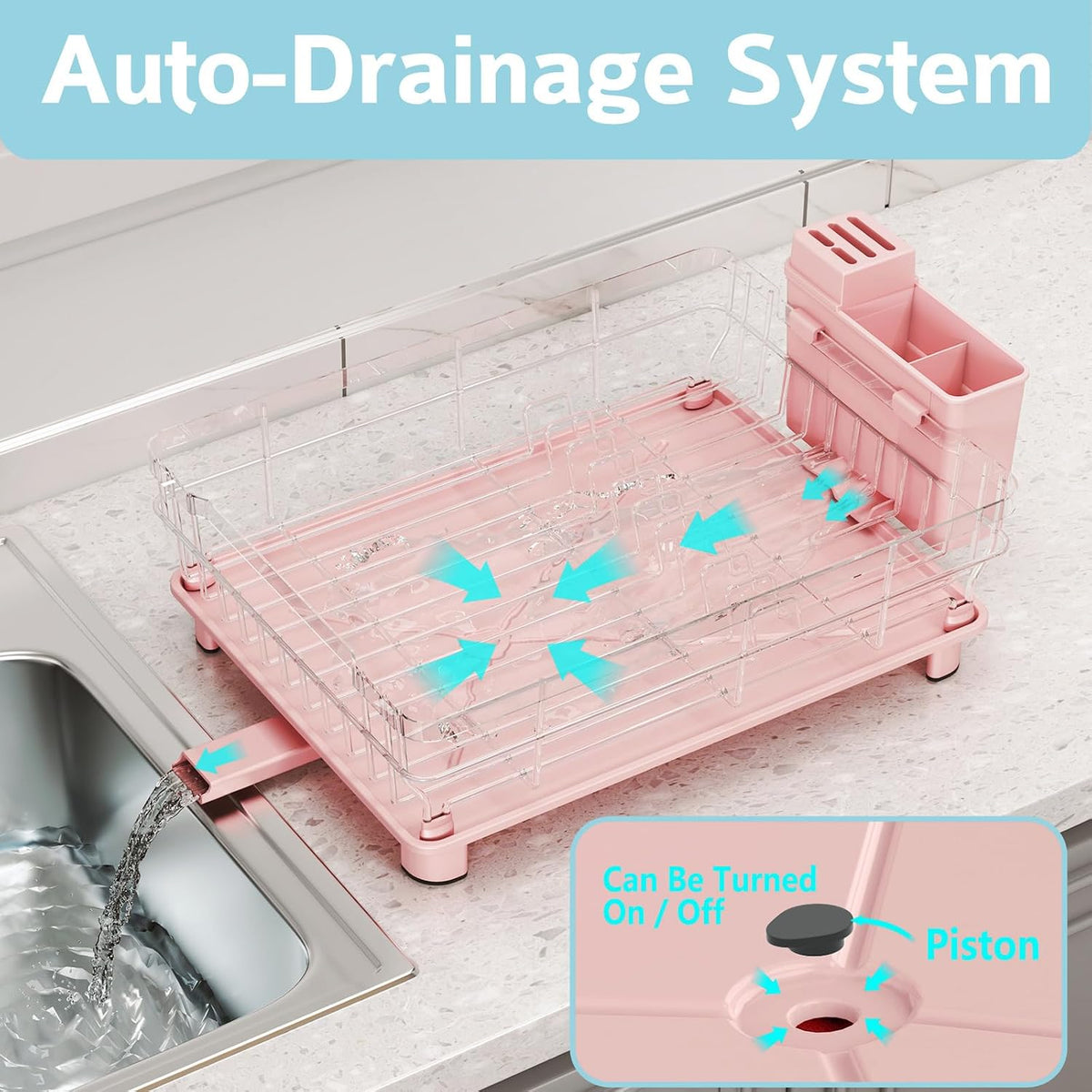 Dish Drying Rack for Kitchen Counter,12.8" W x 16.9" L,Pink