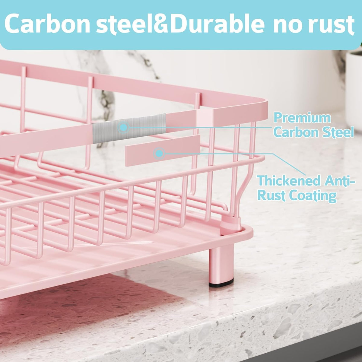 Dish Drying Rack for Kitchen Counter,12.8" W x 16.9" L,Pink