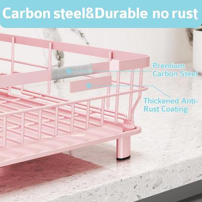 Dish Drying Rack for Kitchen Counter,12.8" W x 16.9" L,Pink