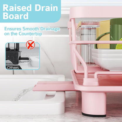 Dish Drying Rack for Kitchen Counter,12.8" W x 16.9" L,Pink