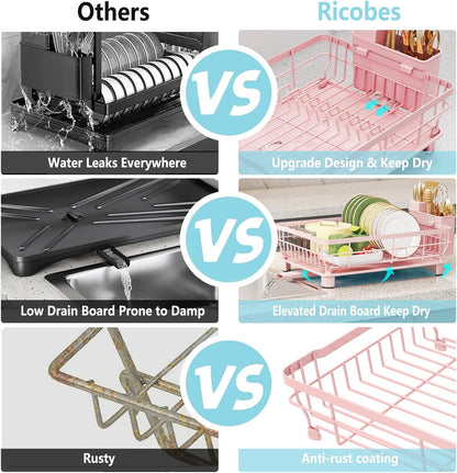 Dish Drying Rack for Kitchen Counter,12.8" W x 16.9" L,Pink