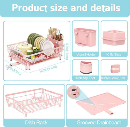 Dish Drying Rack for Kitchen Counter,12.8" W x 16.9" L,Pink