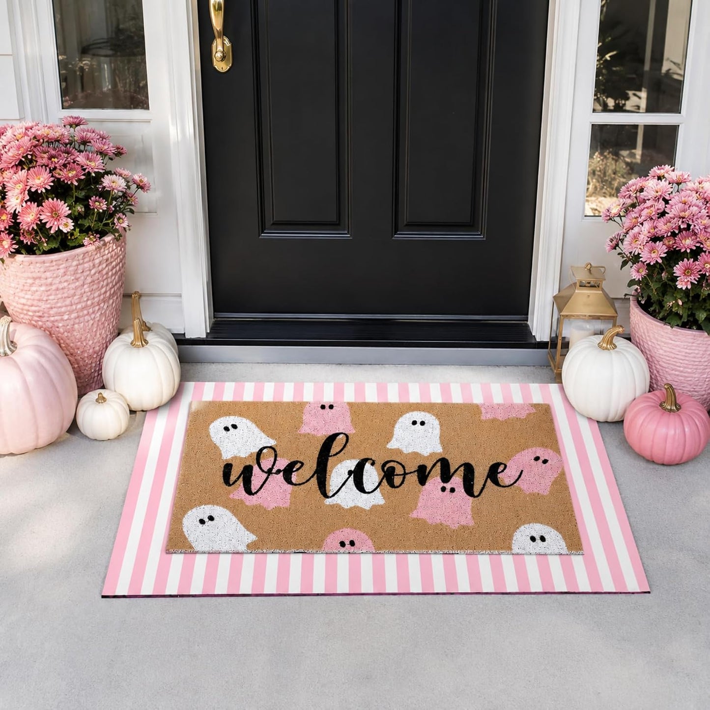 2 Pcs Halloween Ghost Layered Doormat Set, Pink White
