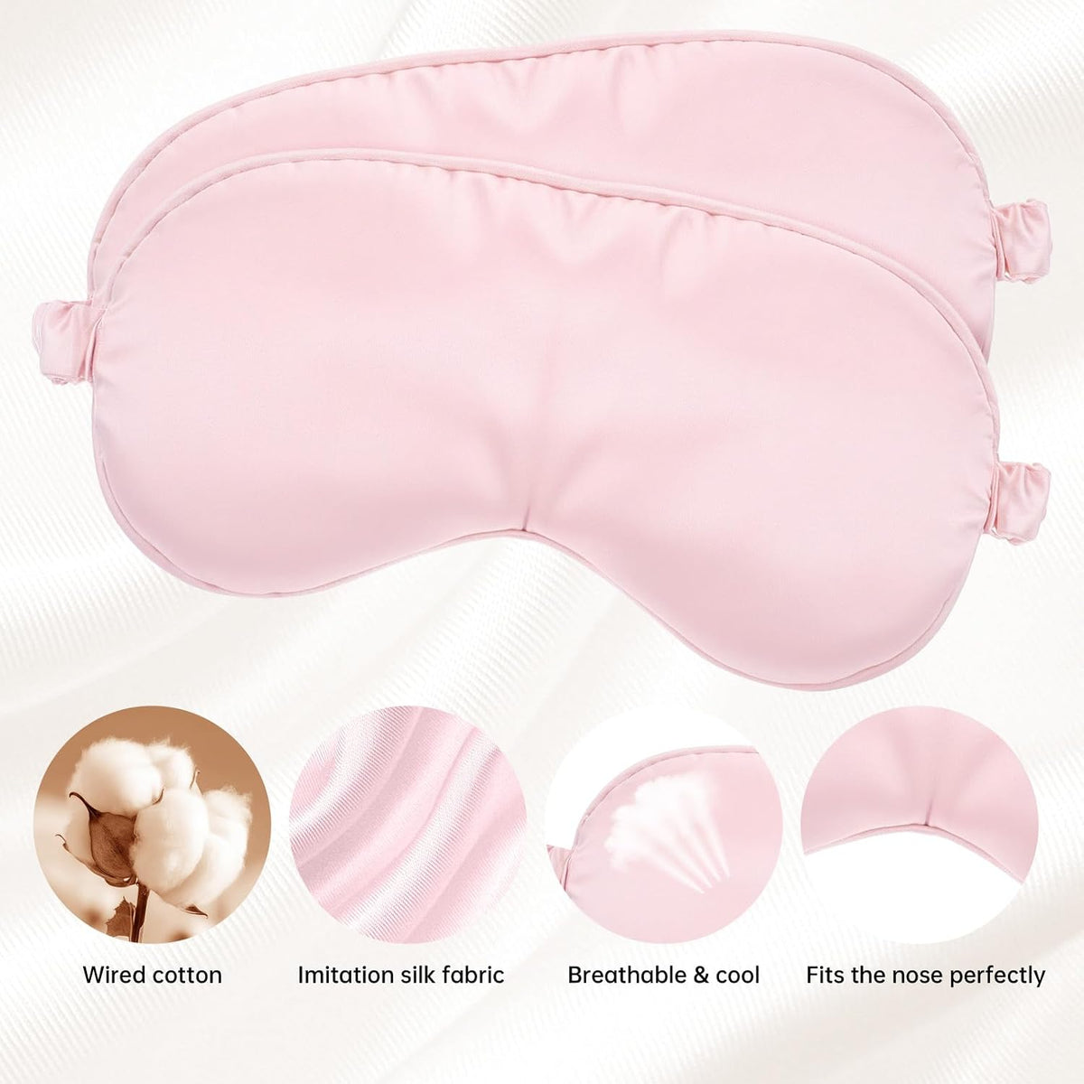 2 Pcs Sleep Mask, Pink Soft Silky Eye Cover