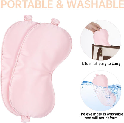 2 Pcs Sleep Mask, Pink Soft Silky Eye Cover