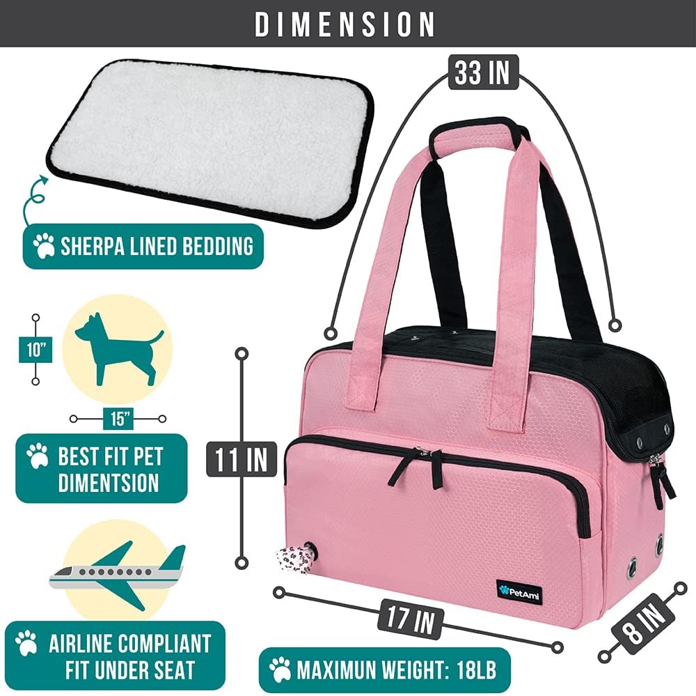 Small Dog Purse Carrier, Airline Approved Soft Sided Tote, Pink