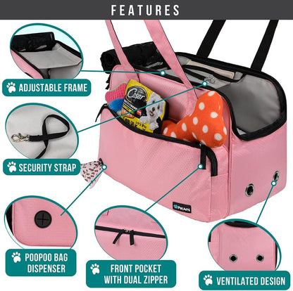 Small Dog Purse Carrier, Airline Approved Soft Sided Tote, Pink