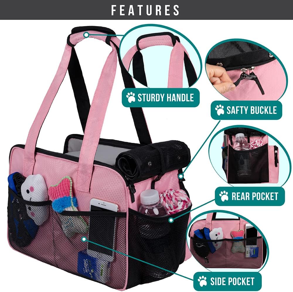 Small Dog Purse Carrier, Airline Approved Soft Sided Tote, Pink