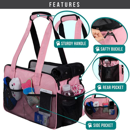 Small Dog Purse Carrier, Airline Approved Soft Sided Tote, Pink
