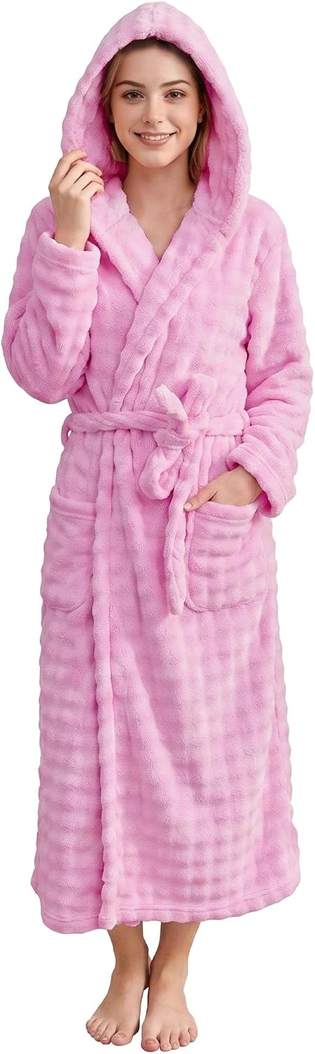 Women Hooded Towel Robe, Quick-Dry Absorbent Long Bathrobe