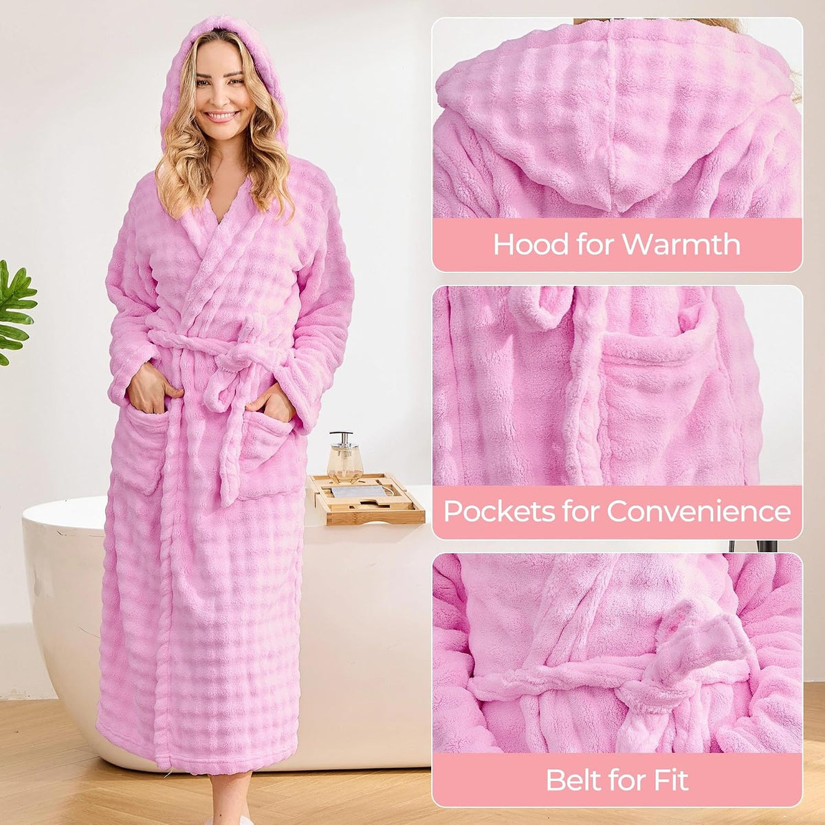 Women Hooded Towel Robe, Quick-Dry Absorbent Long Bathrobe
